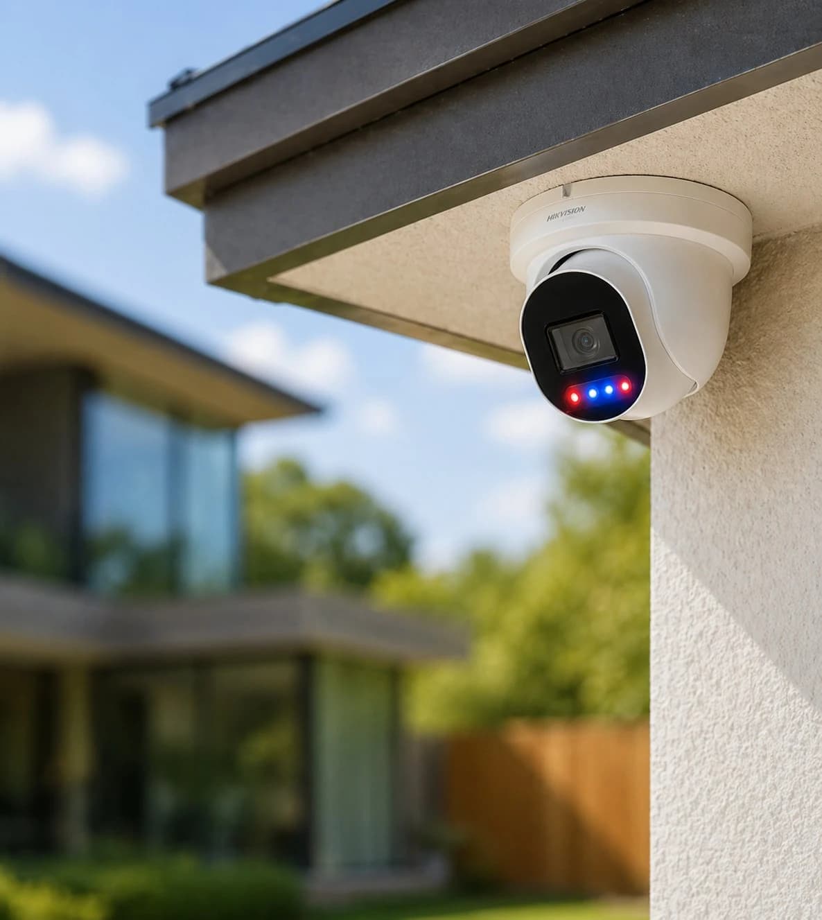 Four wired security cameras in matte white housing