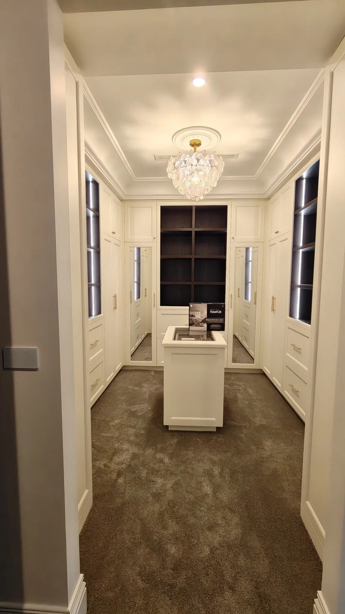 Integrated smart lighting in custom walk-in wardrobe Balwyn