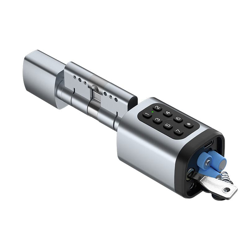 AT-E V1 Smart Cylinder Lock – App Control, Fingerprint, Password & Card Access (Aluminium Alloy, Black/Silver)
